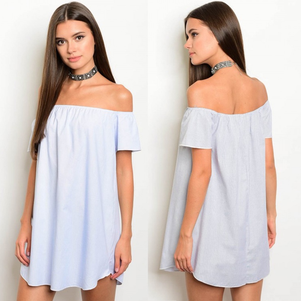 3 Pack Blue pinstriped off the shoulder dress